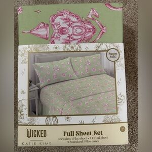 NEW Wicked For Good x Katie Kime Full Set Flat Sheet,Fitted Sheet,2 Pillowcases
